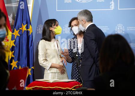 Madrid, 03/31/2021. Siège de la délégation gouvernementale dans la Communauté de Madrid. Mercedes González prend ses fonctions en tant que déléguée du gouvernement, en remplacement de José Manuel Franco. Carmen Calvo (vice-présidente du gouvernement), Fernando Grande Marlaska (ministre de l'intérieur), Isabel Díaz Ayuso (présidente de la CAM), José Luis Martínez Almeida (maire de Madrid) et diverses personnalités politiques telles que Pepu Hernández ou Ángel Gabilondo sont présents. Photo : Guillermo Navarro. ARCHDC. Crédit : Album / Archivo ABC / Guillermo Navarro Banque D'Images