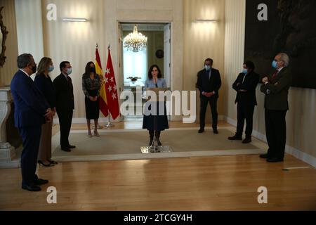 Madrid, 03/10/2021. Conférence de presse de la présidente de la CAM Isabel Díaz Ayuso après avoir signé un décret pour convoquer des élections anticipées. Photo : Jaime García. ARCHDC. Crédit : Album / Archivo ABC / Jaime García Banque D'Images