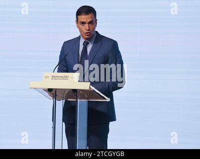 Madrid, 03/28/2022. Conférence du président Pedro Sánchez dans le cadre de la troisième réunion "génération d'opportunités", organisée par l'agence Europa Press et par McKinsey & Company, en présence d'un grand groupe d'hommes d'affaires appartenant à l'Ibex 35 et à laquelle les vice-présidents ont également assisté Teresa Ribera, Nadia Calviño et Yolanda Díaz, ainsi que les ministres Bolaños, María Jesús Montero, Raquel Sánchez et Isabel Rodríguez. Photo : Jaime García. ARCHDC. Crédit : Album / Archivo ABC / Jaime García Banque D'Images