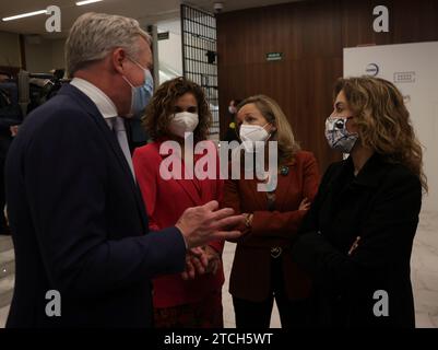 Madrid, 03/28/2022. Conférence du président Pedro Sánchez dans le cadre de la troisième réunion "génération d'opportunités", organisée par l'agence Europa Press et par McKinsey & Company, en présence d'un grand groupe d'hommes d'affaires appartenant à l'Ibex 35 et à laquelle les vice-présidents ont également assisté Teresa Ribera, Nadia Calviño et Yolanda Díaz, ainsi que les ministres Bolaños, María Jesús Montero, Raquel Sánchez et Isabel Rodríguez. Photo : Jaime García. ARCHDC. Crédit : Album / Archivo ABC / Jaime García Banque D'Images