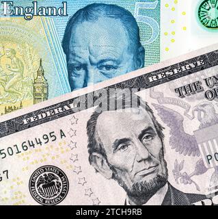 Billet en dollars américains et billet en livres sterling. Concept commercial du taux de change, bourse, trading Banque D'Images
