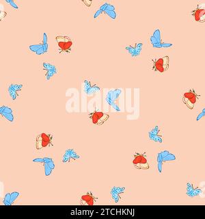Motif sans couture. Papillons rouges et bleus sur un fond de pêche. Illustration vectorielle Illustration de Vecteur