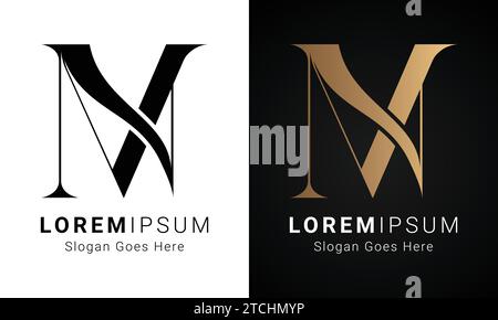 Design de logo de lettre de texte de monogramme de luxe initial NV ou VN Illustration de Vecteur