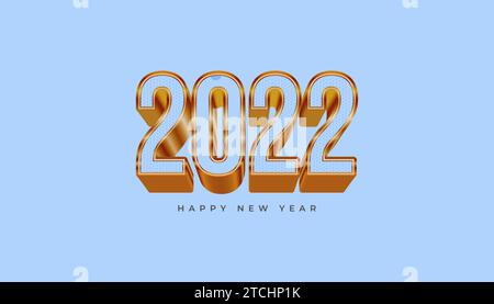 Bonne année 2022 avec des numéros or et bleu isolés sur fond bleu Illustration de Vecteur