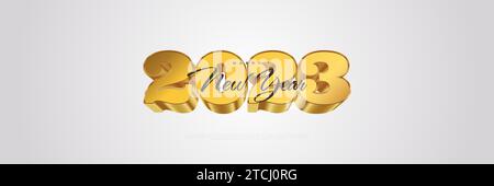 Bonne année 2023 avec des numéros d'or 3D isolés sur fond blanc. Conception du nouvel an pour bannière, affiche et carte de voeux Illustration de Vecteur