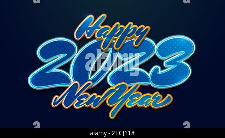 Bonne année 2023 typographie de voeux avec style de texte de dessin animé, adapté pour la célébration, la décoration ou la carte de voeux Illustration de Vecteur