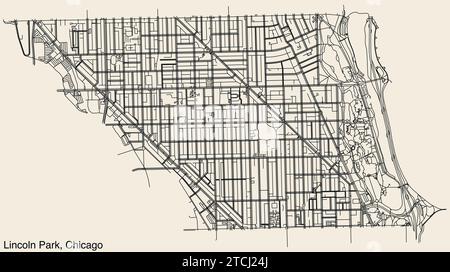 Carte des rues de la ZONE COMMUNAUTAIRE DE LINCOLN PARK, CHICAGO Illustration de Vecteur