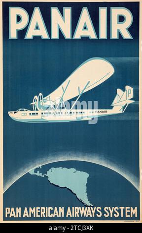 PANAIR (Pan American Airways System, c. 1930s) affiche de voyage d'aviation d'époque, États-Unis Banque D'Images