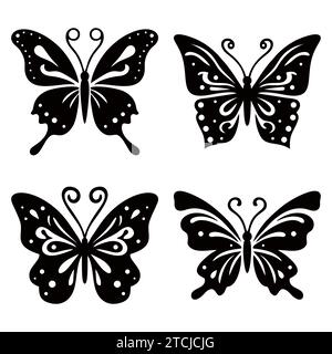 Ensemble de contours de papillons de différentes formes avec des ailes de monarque. Silhouette de papillon. Illustration vectorielle Illustration de Vecteur