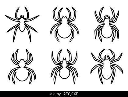 Ensemble d'icônes de ligne d'araignée noire. Collection de silhouette d'araignée isolée sur fond blanc. Illustration vectorielle Illustration de Vecteur