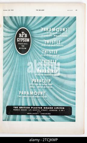 Publicité tirée d'une copie des années 1940 The Builder Magazine ; BPB Gypsum - British Plaster Board Banque D'Images