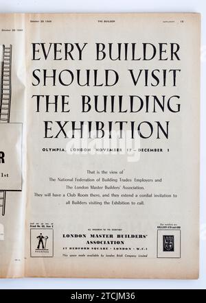 Publicité tirée d'une copie des années 1940 The Builder Magazine : London Master Buildiers Association Exhibition Banque D'Images