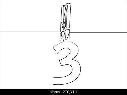 Clip cheville en bois avec des chiffres. Dessin au trait continu Illustration de Vecteur