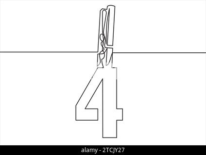 Clip cheville en bois avec des chiffres. Dessin au trait continu Illustration de Vecteur