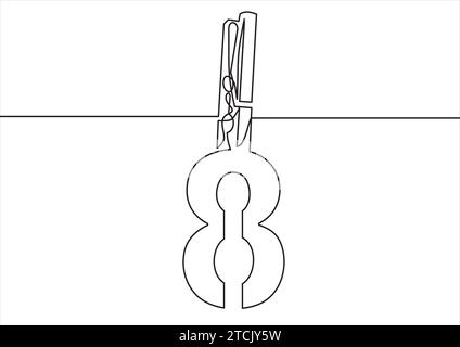 Clip cheville en bois avec des chiffres. Dessin au trait continu Illustration de Vecteur