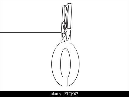 Clip cheville en bois avec des chiffres. Dessin au trait continu Illustration de Vecteur