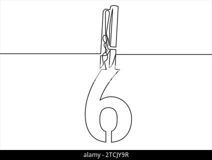 Clip cheville en bois avec des chiffres. Dessin au trait continu Illustration de Vecteur