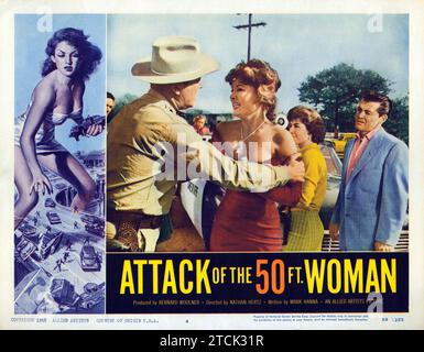 Attaque de la femme de 50 pieds (Allied Artists, 1958). Carte du lobby vintage, affiche avec Allison Hayes, William Hudson et Yvette Vickers. Banque D'Images