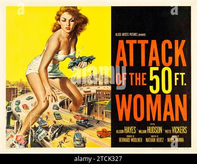 Attaque de la femme de 50 pieds (Allied Artists, 1958). Affiche de film horizontal vintage avec Allison Hayes, William Hudson et Yvette Vickers. Banque D'Images