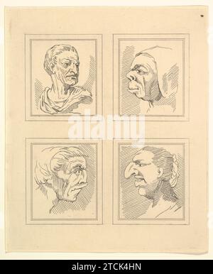 Four Heads (de Characaturas de Léonard de Vinci, de dessins de Wincelslaus Hollar, du Portland Museum) 1953 de John Clarke Banque D'Images