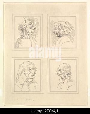 Four Heads (de Characaturas de Léonard de Vinci, de dessins de Wincelslaus Hollar, du Portland Museum) 1953 de John Clarke Banque D'Images