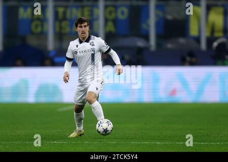 Milan, Italie. 12 décembre 2023. Aihen Munoz de Real Sociedad en action lors du match de football de l'UEFA Champions League entre FC Internazionale et Real Sociedad au Stadio Giuseppe Meazza le 12 décembre 2023 à Milan, Italie . Crédit : Marco Canoniero/Alamy Live News Banque D'Images