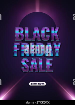 Bannière ou affiche de promotion de vente Black Friday avec texte coloré dans le style cyberpunk Illustration de Vecteur