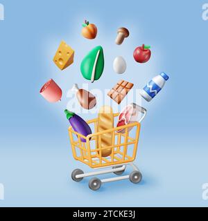 Panier 3D avec des produits frais. Illustration de Vecteur