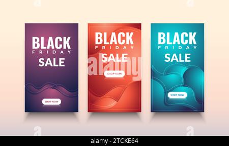 Ensemble de bannière ou affiche de vente Black Friday avec concept liquide coloré Illustration de Vecteur