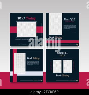 Modèle de publication de médias sociaux pour la promotion de vente Black Friday style minimaliste Illustration de Vecteur