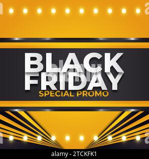 Bannière de vente Black Friday avec concept noir et jaune et lumières incandescentes Illustration de Vecteur