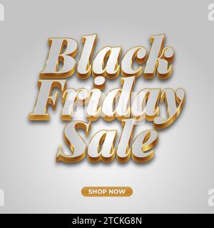 Bannière de vente Black Friday avec texte blanc et or sur fond blanc Illustration de Vecteur