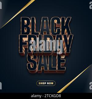 Bannière de vente Black Friday avec texte noir et or 3d sur fond sombre Illustration de Vecteur