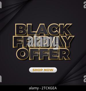 Bannière ou affiche de vente Black Friday avec texte 3d noir et or Illustration de Vecteur