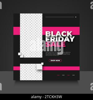 Bannière ou affiche de vente Black Friday dans un style abstrait en concept noir et rose Illustration de Vecteur