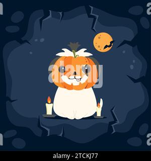 Chien mignon isolé avec le vecteur de costume de citrouille halloween Illustration de Vecteur