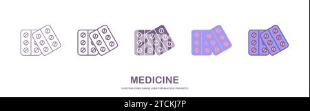 Conception de vecteur d'icône de médecine avec vecteur modifiable. icône de capsule avec 5 styles différents. illustration de la pilule. Illustration vectorielle EPS Illustration de Vecteur