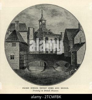 École de Frome, construit en 1720 et Bridge, Frome, Somerset Angleterre, 18e siècle Histoire anglaise, Architecture Banque D'Images