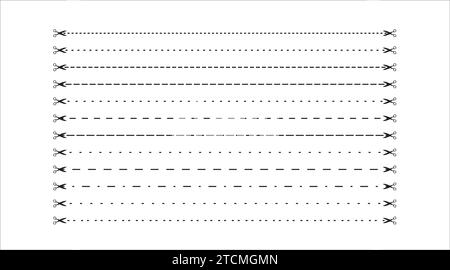 Vecteur ensemble de lignes de coupe avec des ciseaux. Illustration de Vecteur