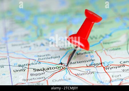 Saskatoon, Canada PIN sur la carte Banque D'Images