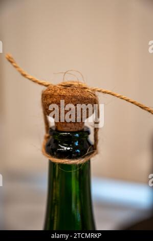 Ancien équipement pour la fabrication traditionnelle de champagne mousseux à partir de raisins de Chardonnay et pinor noir à Epernay, Champagne, France Banque D'Images