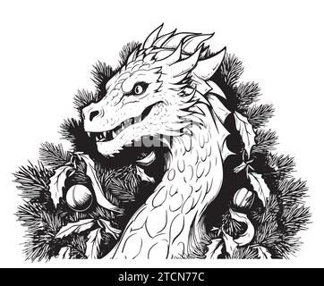 Dragon chinois dessiné à la main isolé sur fond blanc. Illustration vectorielle style comique symbole du nouvel an Illustration de Vecteur