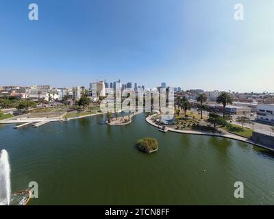 Images de drones du centre-ville de Los angeles et du parc macarthur Banque D'Images