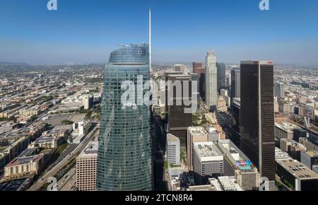 Images de drones du centre-ville de Los angeles et du parc macarthur Banque D'Images