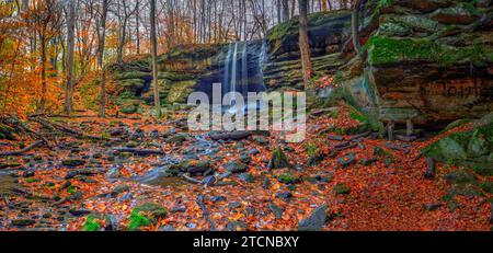 Vue sur les chutes de Lower Dundee en automne, Beach City Wilderness Area, Ohio Banque D'Images