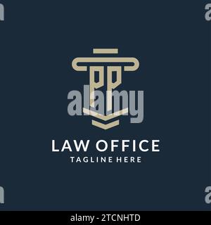 Monogramme initial de logo PP avec des idées de conception vectorielle de ligne de pilier de luxe simples Illustration de Vecteur