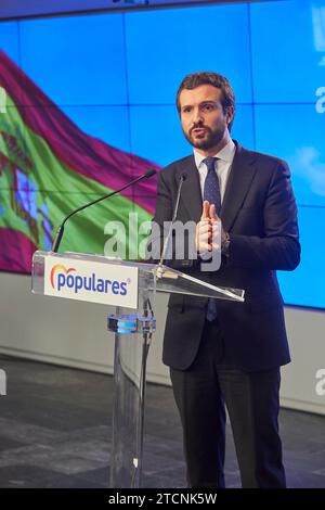 Madrid, 12/30/2019. Siège du PP sur la rue Génova. Conférence de presse de Pablo Casado après la réunion du Comité de pilotage. Photo : Guillermo Navarro. ARCHDC. Crédit : Album / Archivo ABC / Guillermo Navarro Banque D'Images