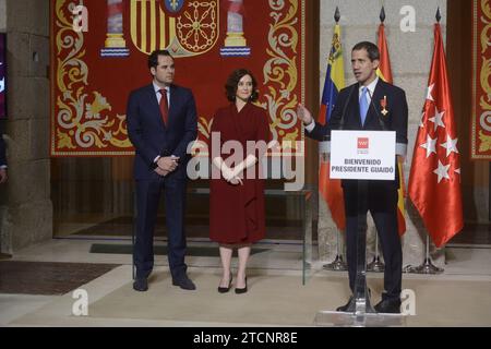 Madrid, 01/25/2020. Juan Guaidó visite la Communauté de Madrid et reçoit des citoyens vénézuéliens. Photo : Maya Balanya. ARCHDC. Crédit : Album / Archivo ABC / Maya Balanya Banque D'Images