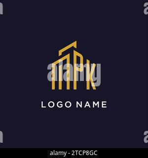 Monogramme initial PK avec graphique vectoriel de conception de logo de bâtiment Illustration de Vecteur