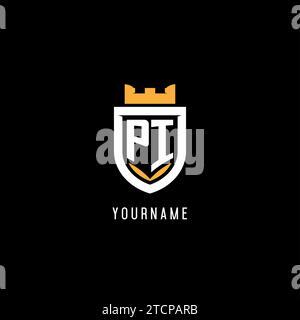 Logo PI initial avec bouclier, logo de jeu eSport graphique vectoriel de style monogramme Illustration de Vecteur